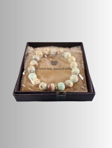 Cheerslife Damenarmband, Naturstein in zarten Grün-, Creme- und Brauntönen
