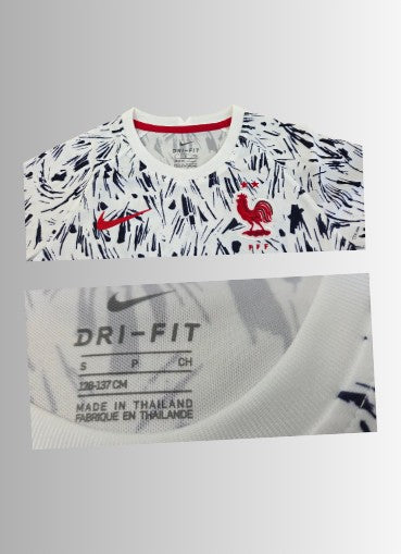 Nike kids Frankrijk pre-match training shirt - kleur wit/blauw - maat kids S (128-237cm) 8 a 9 jaar