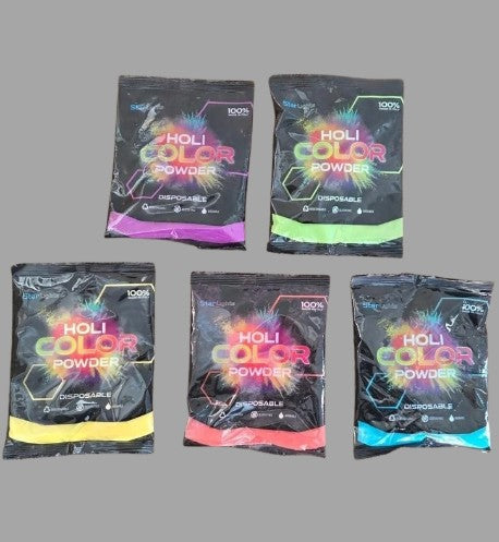 Set van 5 strooi kleur poeder zakjes – 80g – 5 kleuren (Holi Powder)