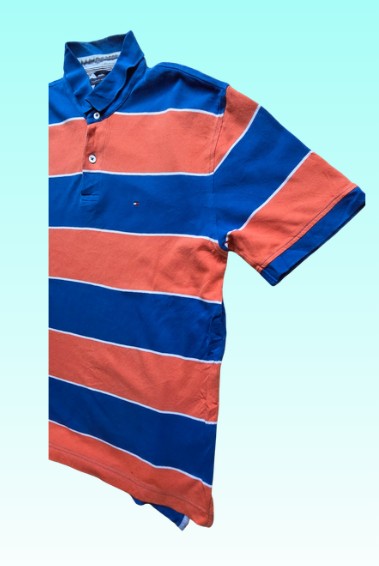 Grade-A: Tommy Hilfiger polo - blauw, zalm roze, wit - maat L - VINTAGE