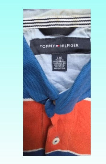 Grade-A: Tommy Hilfiger polo - blauw, zalm roze, wit - maat L - VINTAGE