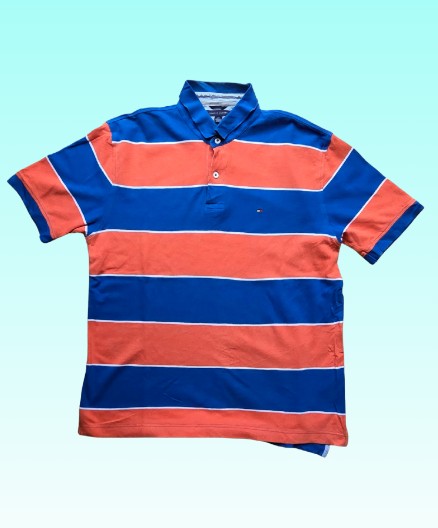 Grade-A: Tommy Hilfiger polo - blauw, zalm roze, wit - maat L - VINTAGE