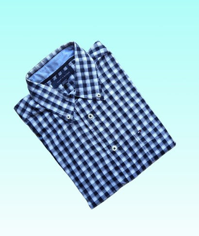 A-grade: Tommy Hilfiger overhemd - kleur blauw en wit geruit - maat M