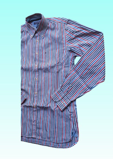 A-grade: Tommy Hilfiger overhemd - kleur blauw, rood, wit gestreept - maat S