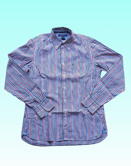 A-grade: Tommy Hilfiger overhemd - kleur blauw, rood, wit gestreept - maat S