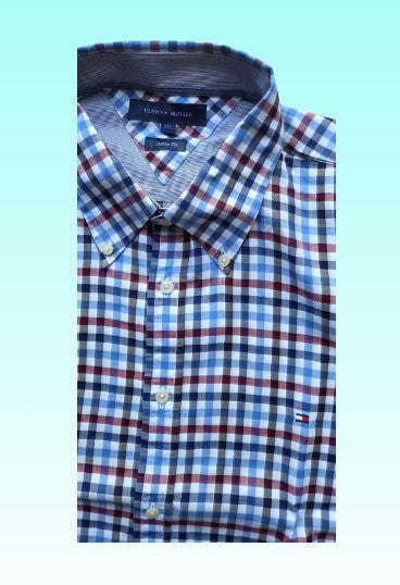 A-grade: Tommy Hilfiger overhemd - kleur blauw, rood, wit geruit - maat XXL