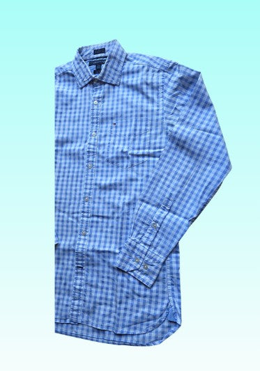 A-grade: Tommy Hilfiger overhemd - kleur blauw met wit geruit - maat S