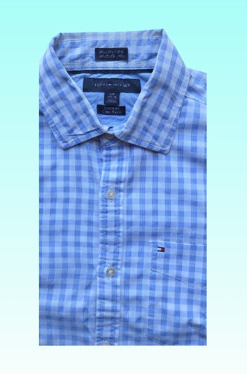 A-grade: Tommy Hilfiger overhemd - kleur blauw met wit geruit - maat S