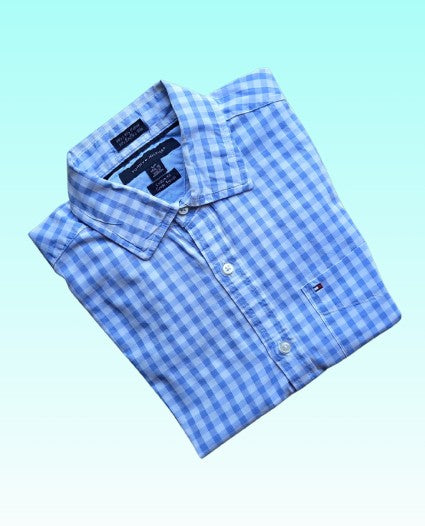 A-grade: Tommy Hilfiger overhemd - kleur blauw met wit geruit - maat S